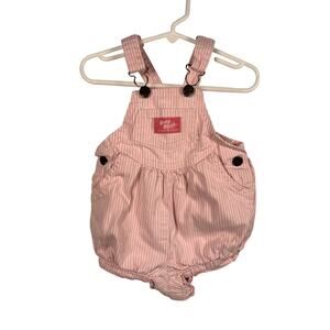 OshKosh B'gosh Overalls Girls 24M Pink Striped Vestbak Vintage Made in USA